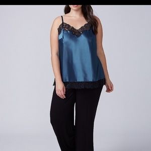 Blue stretch satin Cami and pants pj set